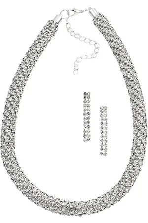 Firetti Ohrring und Ketten Set Strass-Schmuckset, edel, elegant und glamourös (Set, 3-tlg), mit Glasstein