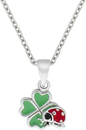 Zeeme Kette mit Anhänger 925 Sterling Silber Kleeeblatt Marienkäfer Lack