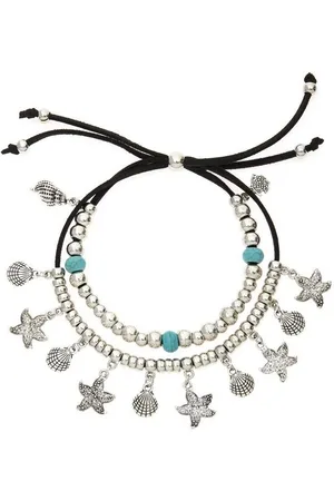 Lascana Fußkette mit Anhänger in Layer Look, 2 reihiges Fußkettchen mit muschelförmige Anhänger
