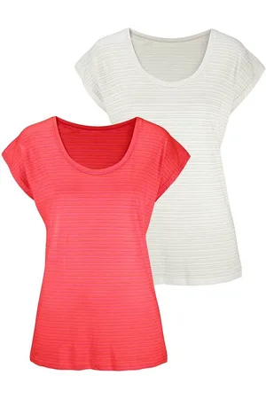 beachtime Kurzarmshirt mit leicht transparenten Streifen (2er-Pack) aus weicher Baumwoll-Viskose-Qualität