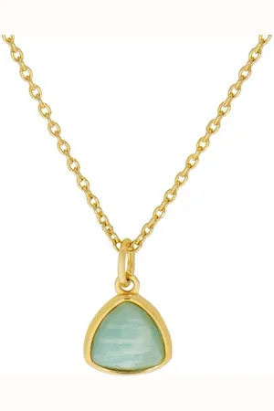 Zeeme Kette mit Anhänger Silber 925 vergoldet 45/42cm lang mit Amazonit