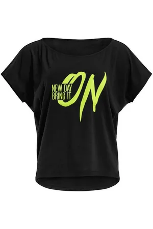 Winshape Oversize-Shirt MCT002 ultra leicht mit Neon gelbem Glitzer-Aufdruck