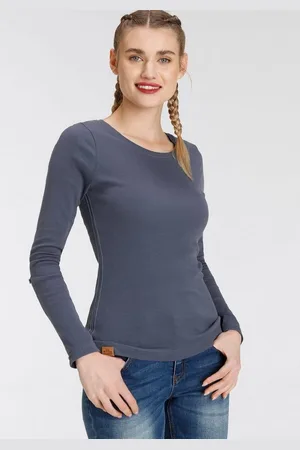KangaROOS Langarmshirt mit Krempelärmeln, sehr figurbetont, aus Rippware