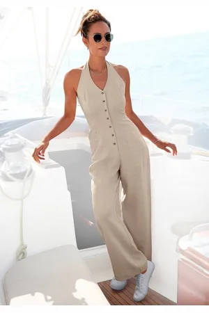 Lascana Neckholder-Overall aus Leinen-Mix, sommerlicher Jumpsuit mit weitem Bein