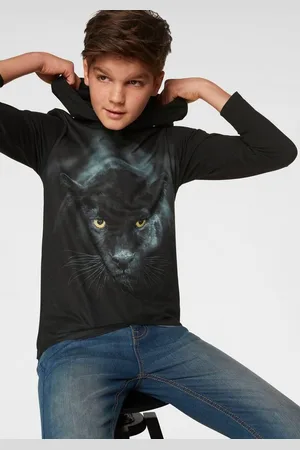 Kidsworld Kapuzenshirt PANTHER Langarm, Basic-Passform, mit peppigem Druck, aus Baumwolle