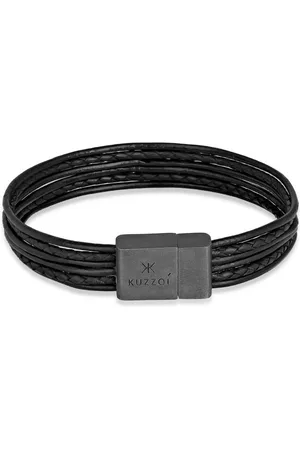 Kuzzoi Armband Leder 6-reihig Magnet Basic 925 Silber oxidiert