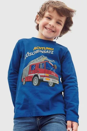 Kidsworld Langarmshirt Mit Feuerwehr-Druck: ACHTUNG LÖSCHEINSATZ Langarm, Basic-Passform, bedruckt, Rundhalsausschnitt