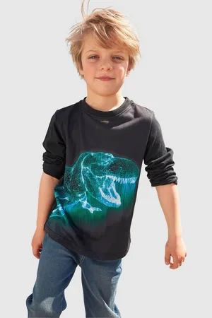 Kidsworld Langarmshirt GREEN DINO langärmlig, mit trendigem Druck, Rundhalsausschnitt, aus Baumwolle