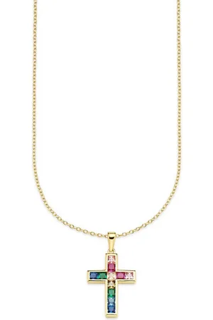 Bruno Banani Kette mit Anhänger Schmuck Geschenk Silber 925 Halsschmuck Halskette Regenbogen Kreuz, mit Zirkonia (synth)