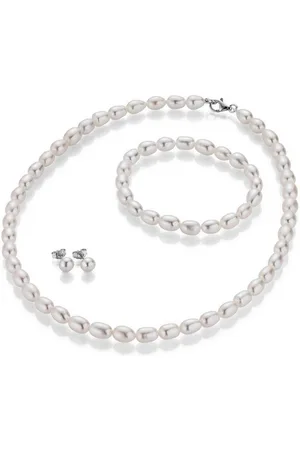Firetti Schmuckset Multipack Schmuck Geschenk Silber 925 Halskette Armband Ohrstecker (Set, 4-tlg), Made in Germany - mit Süßwasserzuchtperlen