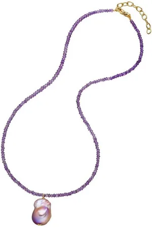 Firetti Kette mit Anhänger Schmuck Geschenk, Steinkette mit Perle, Made in Germany - mit Amethyst oder Citrin - mit Süßwasserzuchtperle