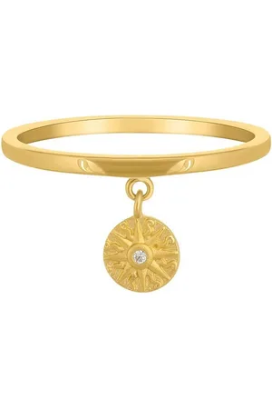 CAÏ Fingerring 925 Silber Anhänger Münze vergoldet Sonne Zirkonia