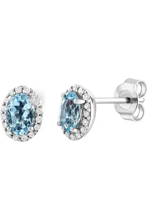 ELLEN K. Paar Ohrstecker Weißgold 585 mit echtem Aquamarin und 36 Diamanten zus. 0,14ct.