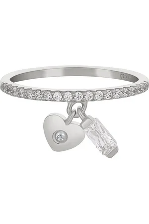 CAÏ Fingerring 925 Silber rhodiniert mit Anhängern Herz Zirkonia
