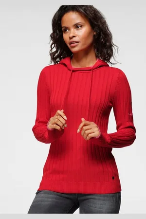 KangaROOS Strickpullover mit kontrastfarbener Kapuzeninnenseite und Logodruck auf dem Arm
