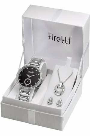 Firetti Quarzuhr, (Set, 4-tlg., inkl. Ohrstecker und Kette mit Anhänger), Armbanduhr, Damenuhr, Glassteine, ideal auch als Geschenk