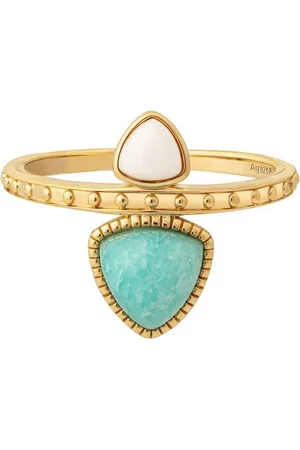 CAÏ Fingerring 925 Silber vergoldet Dreiecke Amazonit & weißer Achat