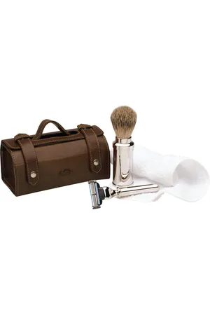 Erbe Reise-Rasierset, 4-tlg., Elegante Leder-Tasche mit hochwertigem Rasierer und Pinsel.