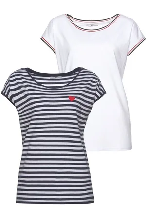 AJC Rundhalsshirt Kurzarm, figurumschmeichelnde Passform, sportliches Streifenmuster