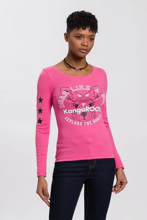 KangaROOS Langarmshirt Langarm, unifarben mit Farbeinsatz und Logodruck