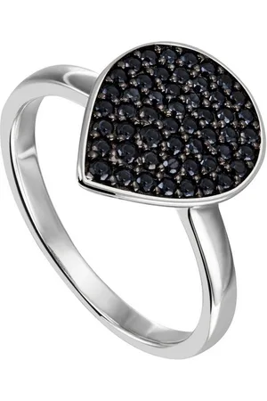 Jobo Fingerring Tropfen-Ring mit 51 schwarzen Zirkonia, 925 Silber
