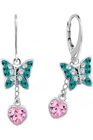 Goldene Hufeisen Paar Ohrhänger Schmetterling mit Rosa Herz Zirkonia Klappbrisuren 925 Silber (1 Paar, inkl. Etui), Handgefertigt - Verkäufer: