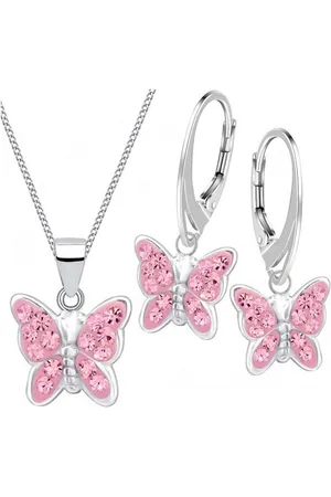 Goldene Hufeisen Schmuckset Kristall Schmetterling Ohrringe Anhänger Kette 925 Silber Set (4-tlg, inkl. Geschenk-Etui), Geschenkset - Verkäufer: