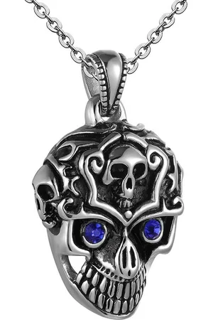 Karisma Kette mit Anhänger Männer Edelstahl Anhänger Halskette - Totenköpfe, mit Edelstahlkette PS108 - Blaue Augen - Verkäufer: Schmuck