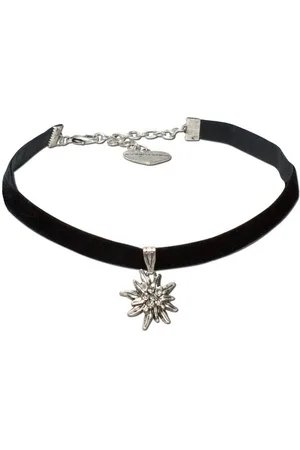 Alpenflüstern Choker Trachten-Samt-Kropfband Strass-Edelweiß klein (schwarz), - Trachtenkette enganliegend, Kropfkette elastisch, Damen-Trachtenschmuck, Samtkropfband schmal - Verkäufer: