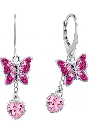 Goldene Hufeisen Paar Ohrhänger Schmetterling mit Herz Zirkonia Klappbrisuren 925 Silber (1 Paar, inkl. Etui), Handgefertigt - Verkäufer: