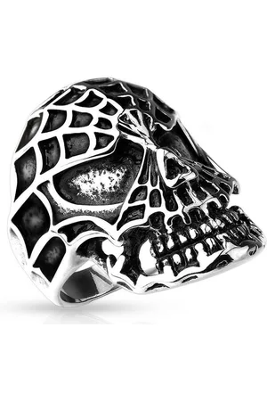 Bungsa Fingerring Ring Totenkopf Spinnennetz Silber aus Edelstahl Herren (Ring, 1-tlg), Männer - Verkäufer: