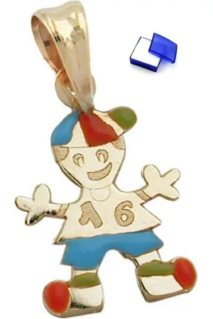 Unbespielt Kettenanhänger Anhänger Junge farbig 375 Gold 14 x 10 mm inklusive Schmuckbox, Goldschmuck für Kinder - Verkäufer: