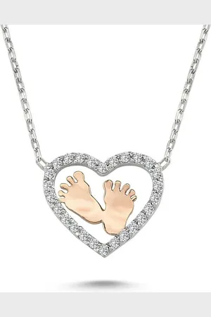 EinStein Diamant Goldkette Halskette Anhänger Baby-Füße in Herz 14 Karat Rose und Weißgold - Verkäufer: