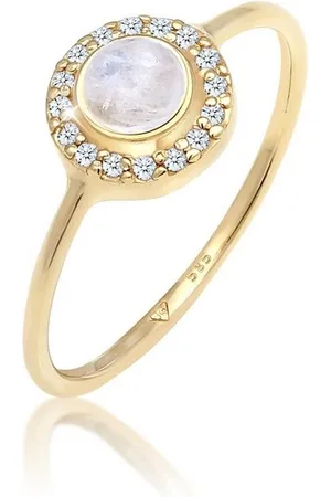 Elli DIAMONDS Fingerring Mondstein Diamant Weiß Brillantschliff (0.016ct) 585 Gelbgold, Herz - Verkäufer: JULIE & GRACE GmbH