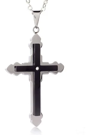 Karisma Kette mit Anhänger Edelstahl Anhänger Kreuz PVD SCHWARZ 1 CZ Stein, Mit Edelstahl Kette- YCNew1 - 55.0 Zentimeter - Verkäufer: Schmuck