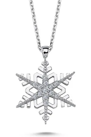 EinStein Diamant Goldkette Diamant Halskette Schneeflocke Anhänger 14 Karat Weißgold, Diamant Anhänger mit Kette, Halskette, Collier in 14 Karat Gold - Verkäufer: