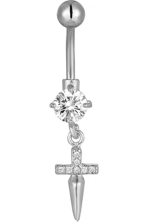 Karisma Bauchnabelpiercing Edelstahl Bauchnabelpiercing Banana Anhänger Kreuz, Zirkonia - HB192 - Silber - Verkäufer: Schmuck
