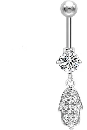 Karisma Bauchnabelpiercing Titan G23 Bauchnabel Piercing Anhänger Fatimas Hand Hamsa Zirkonia - Weiss - Silber - Verkäufer: Schmuck