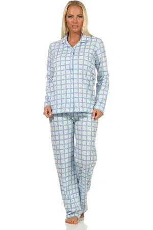 Normann Pyjama Damen Pyjama aus Jersey zum durchknöpfen in Karo Optik - Verkäufer: Fairway