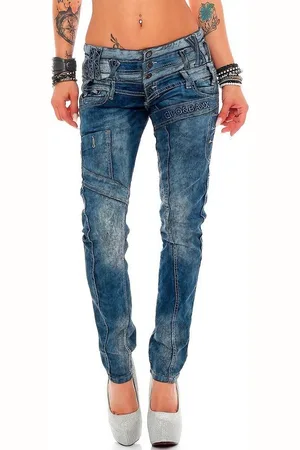 Cipo & Baxx Regular-fit-Jeans Low Waist Hose BA-WD245 (1-tlg) mit Ziernähten und Markenlogo Stonewashed - Verkäufer: bans24