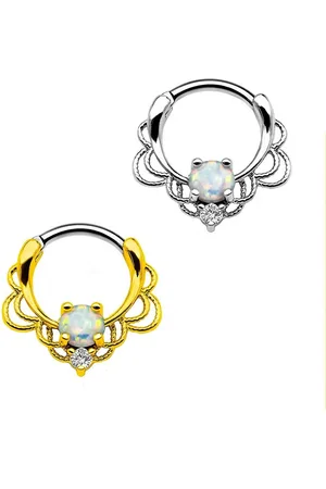 Karisma Piercing-Set Titan G23 Septum Clicker Segment Ring Nasenring Nasenpiercing Opal Weiss und Zirkonia - 1,2x8mm tsc-h016 - Silber - Verkäufer: Schmuck
