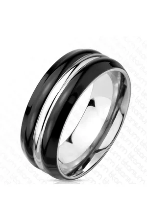 Bungsa Fingerring Ring gestreift schwarz silber aus Titan Herren (Ring, 1-tlg), Männer - Verkäufer:
