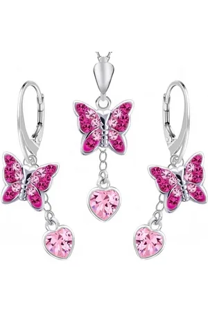 Goldene Hufeisen Schmuckset Schmetterling mit Rosa Herz Zirkonia Ohrringe Kette 925 Silber (4-tlg, inkl. Etui), Handgefertigt - Verkäufer: