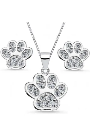 Goldene Hufeisen Schmuckset Zirkonia Pfoten Set Anhänger Kette Ohrstecker 925 Silber (4-tlg, inkl. Etui), Damen Geschenkset - Verkäufer: