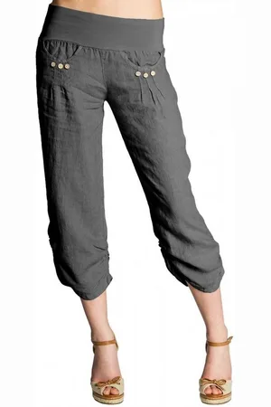 CASPAR Leinenhose KHS017 Damen 3/4 Hose aus robustem Leinen mit breitem Stretch Bund - Made in Italy - Verkäufer: & SIKORA
