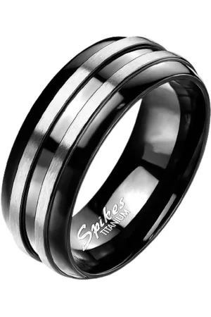 Bungsa Fingerring Titan-Ring schwarz mit zwei silbernen Streifen Unisex (Ring, 1-tlg), Damen Herren - Verkäufer: