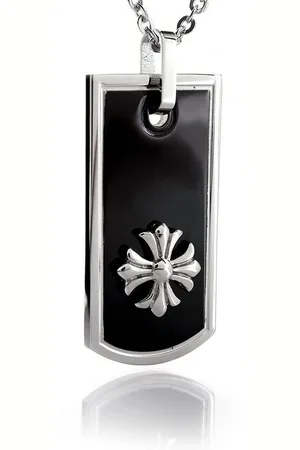 Karisma Kette mit Anhänger Edelstahl Dog Tag Anhänger mit Enemal Lilien Kreuz, Und Edelstahl Kette HSP8255 - 50.0 Zentimeter - Verkäufer: Schmuck