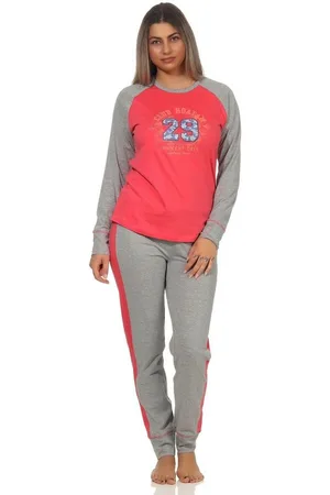 Normann Pyjama Damen Pyjama im College-Look mit Print und abgesetzten Ärmeln - Verkäufer: Fairway