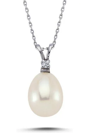 EinStein Diamant Goldkette Drop Perlen Halskette Diamant 14 Karat Weißgold, Diamant Anhänger mit Kette, Halskette, Collier in 14 Karat Gold - Verkäufer: