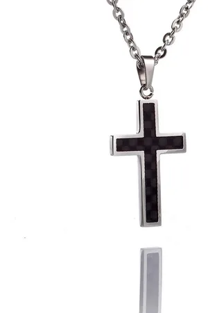 Karisma Kette mit Anhänger Edelstahl Kettenanhänger Kreuz mit Karboneinlage Männerschmuck, Unisex mit EdelstahKette- 50cm - Verkäufer: Schmuck